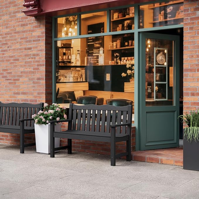 Stoog Weatherproof Outdoor Bench & Outdoor Chairs Set, Patio Furniture Set, Include 2 Garden Chairs and 1 Garden Bench, for Porch, Backyard, Lawn, Patio and Deck, Black