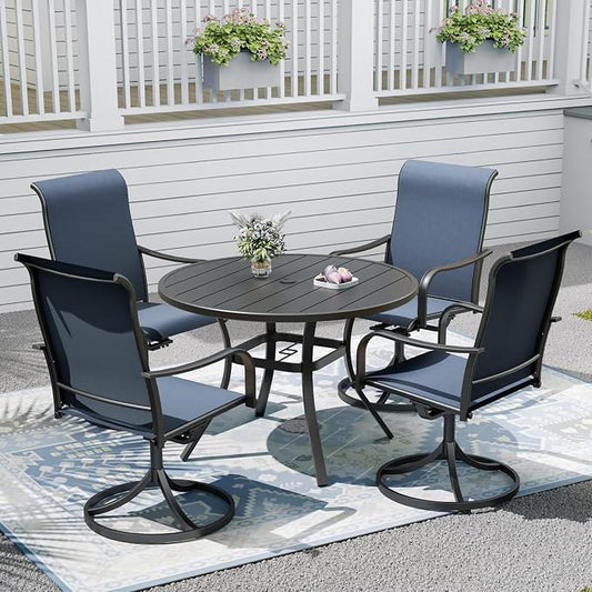 Outdoor Dining Table with 4PCS Swivel Chairs,41" Round Patio Table with Adjustable Umbrella Hole,Stable Patio Dining Set for Home or Outside