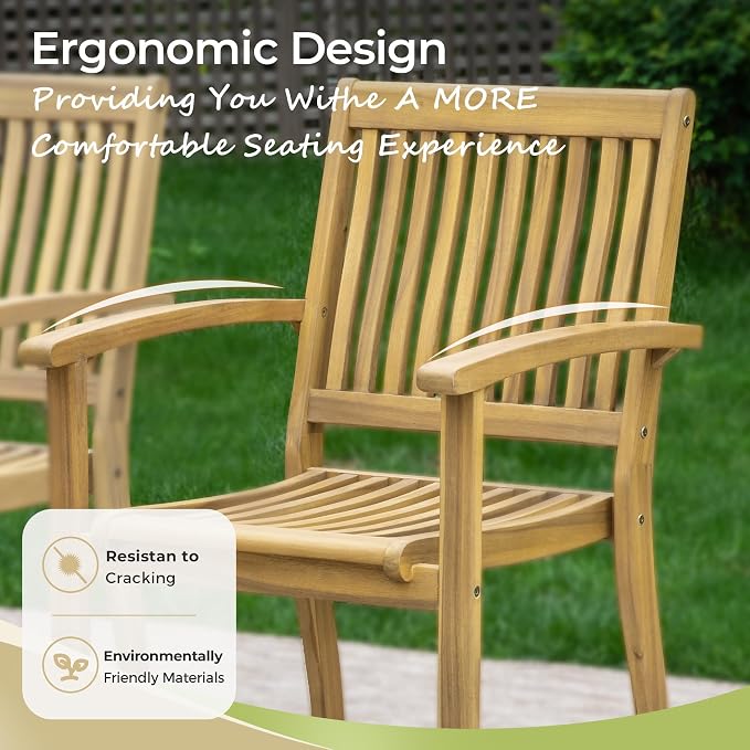 MIXPATIO Acacia Wood Outdoor Dining Set for 8 w/Expandable Table & Chairs | Solid acacia wood, weather-resistant. Expandable table w/ 1.97" umbrella hole. 8 chairs. Perfect for deck, poolside or yard.