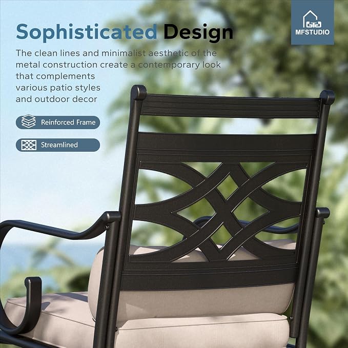 MFSTUDIO Patio Dining Set, 60" Metal Table, Swivel Chairs, Umbrella Hole | Mixed Swivel and Fixed Chairs, Seats 6, All-Weather Use