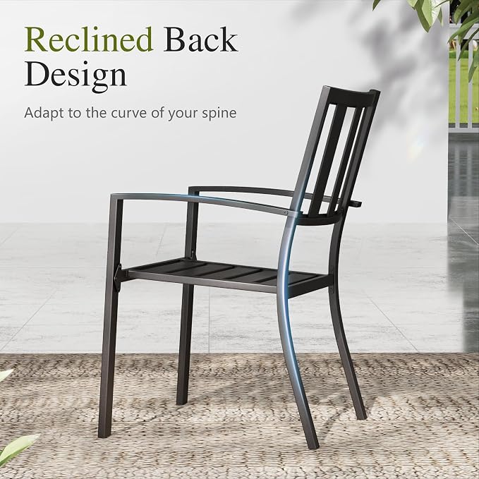Sophia & William Round Patio Table and Chairs Set, Outdoor Dining Set for 4, 5 Piece Metal Patio Furniture, 42" Black Table(Stripe)