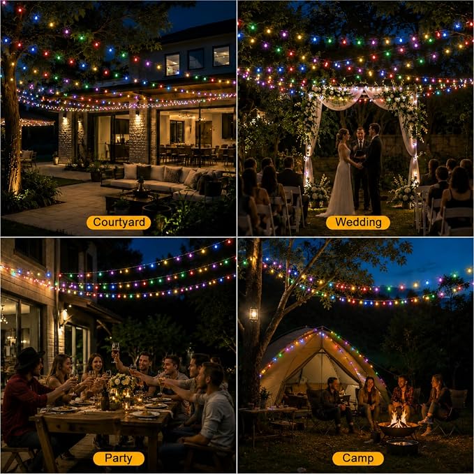 Crystal Globe String Lights 2500mAh Rechargeable Battery Operated | 16FT 50LED Outdoor Waterproof with Remote, Timer & 8 Modes, Fairy Lights for Yard Garden Patio Wedding Christmas (Multicolor)
