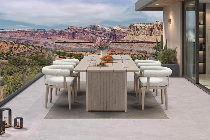PURPLE LEAF 5 Pieces Italian Patio Dining Set with Cushion, Seamless Table | Wraparound Backrests, Textured Olefin Fabric, Cushioned Armrest, Aluminum, Hand-Braided Rope Table Base, Earth-Tone Palette