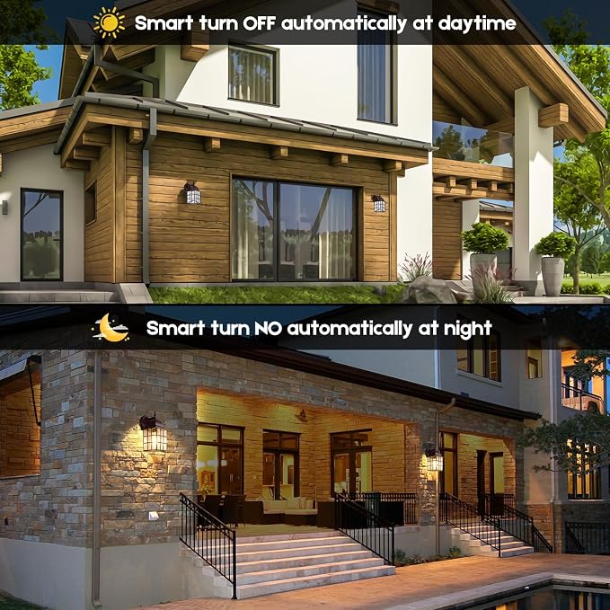 2-Pack Dusk to Dawn Outdoor Wall Light, Waterproof Exterior Wall Lantern Lighting Fixtures with Photocell Sensor, Brown Modern Outside Wall Sconce with E26 Base for House Porch Garage