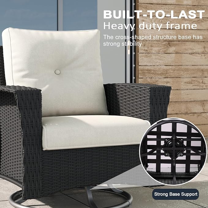 LayinSun 5 Piece Wicker Patio Furniture Set, Classis Outdoor Conversation 360 Degree Swivel Chairs Set with Coffee Table