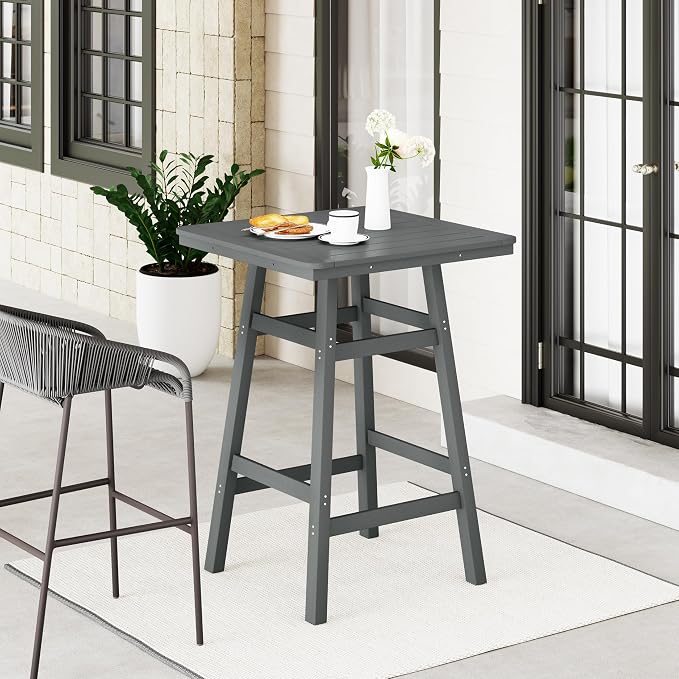 WestinTrends Malibu Square Outdoor Patio Bistro Bar Table with Umbrella Hole 42" Tall, Gray