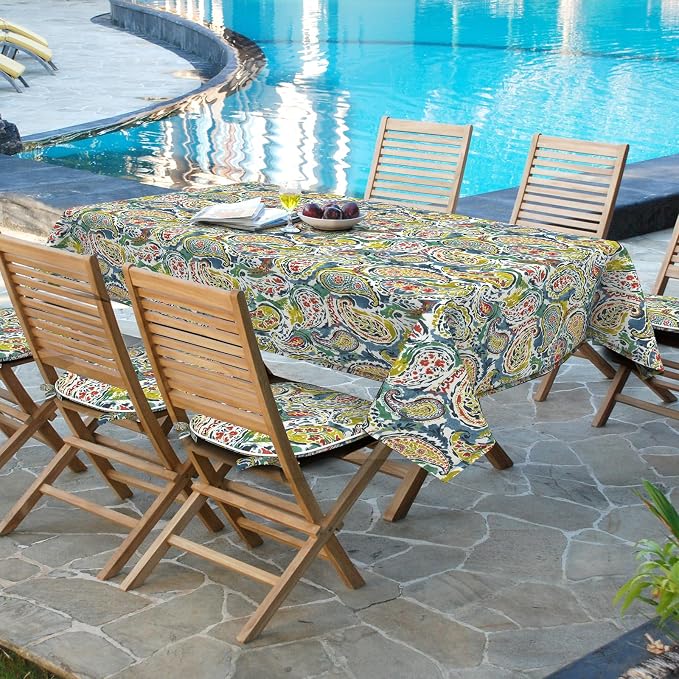 DYTXIII Outdoor Rectangle Tablecloth with Umbrella Hole and Zipper 84" x 60", Water Repellent Floral Picnic Cover, Fade & Wrinkle Resistant Tablecloth for Patio/Garden/Party Table, Paisley Paradise