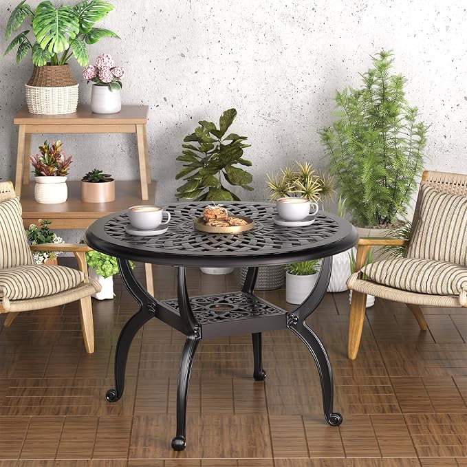 21" Patio Bistro Table, Cast Aluminum Side Table, Outdoor End Table for Garden/Yard/Pool/Porch, Black