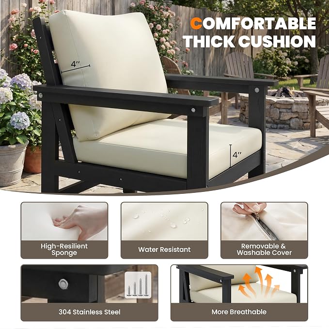 UDPATIO 6 Pieces Patio Furniture Sets HDPE Outdoor Furnitue Modular Sofa Set with Cushion All Weather Conversation Set for Deck Yard Garden Poolside