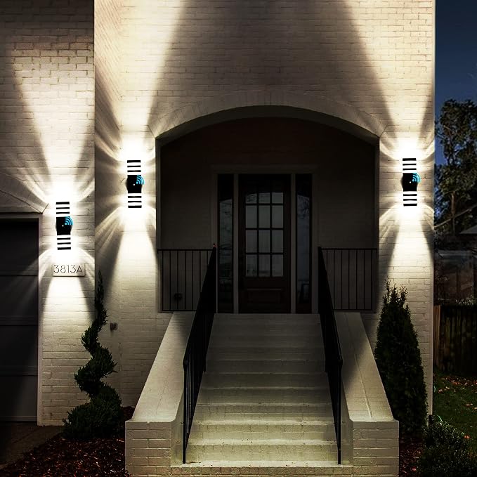 1 Pack Dusk to Dawn Outdoor Wall Lights Fixture, Up and Down LED Outdoor Wall Sconce Porch Lights, IP65 3000K Warm White Matte Black Exterior Lights for House Garage Front Porch
