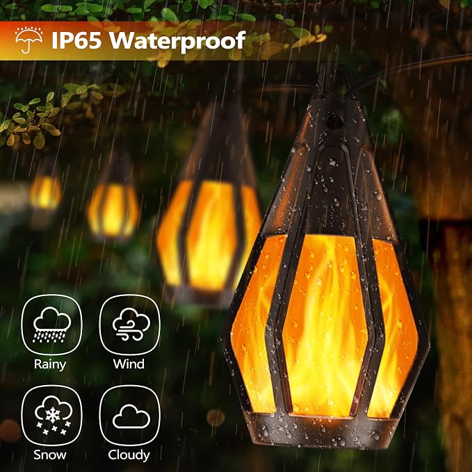 Jnaurb Solar String Lights for Outside, 21Ft Patio Lights with 10 Flickering Flame Light Bulbs, Waterproof Warm White Solar Powered Outdoor Light for Garden Yard Patio Gazebo Bistro Cafe Party Decor