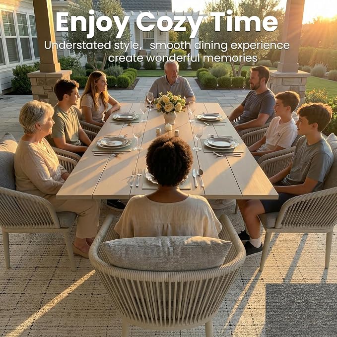 9-Piece Patio Dining Table Sets, Woven Wicker Dining Set with Rectangular Aluminum Table and Dining Chairs Modern Outdoor Dining Furniture Set for Outdoors and Indoors
