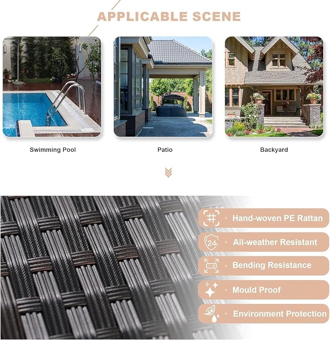 Kullavik 9 Pieces Outdoor Patio Furniture Set,Outdoor Sectional Rattan Sofa Set Brown PE Rattan Wicker Patio Conversation Set with Tempered Glass Coffee Table and Washable Cushions Covers,Sand