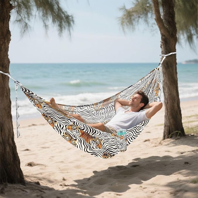 Camping Hammock Outdoor Hammocks for Outside Tigers Wavy Lines Beach Trees Portable Lightweight with Pockets Tree Straps Indoor