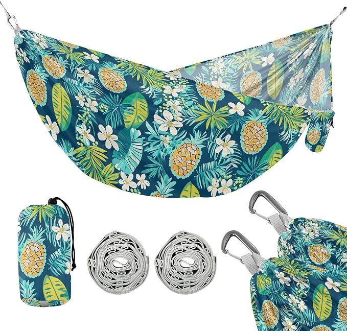 Camping Hammock Outdoor Hammocks for Outside Pineapple Flower Green Beach Trees Portable Lightweight with Pockets Tree Straps Indoor