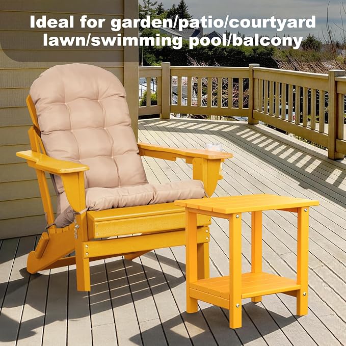 Adirondack Outdoor Side Table, 16.5” HDPE Small Patio Table with Storage Shelf, Weather Resistant End Table for Porch, Pool & Yard (Orange)
