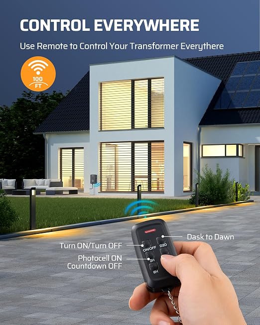 DEWENWILS 60W Low Voltage Transformer with Remote, Dusk to Dawn, Timer | 120V AC to 12V DC, Outdoor Low Voltage Transformer for Spotlight, Garden Light, Pathway Light