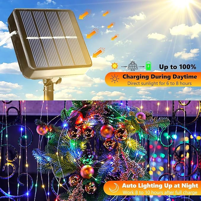 Lomotech Solar Fairy Lights Outdoor, 2 Pack Total 66ft 200 LED,Multicolor | Solar String Lights Waterproof 8 Modes Twinkle Lights for Outdoor, Patio, Garden, Yard, Party, Wedding, Tree Decoration