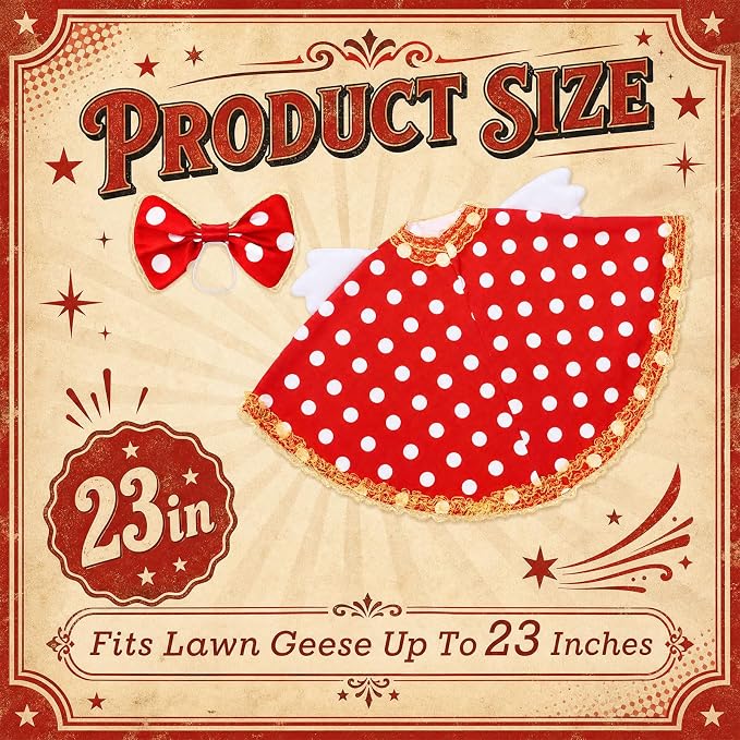 Porch Goose Outfit Vintage Polka Dot Goose Dress Retro Clothes with Bow Headpiece Costume for 23'' Gooses Statue Decoration Patio Yard Garden Lawn Outdoor Decors
