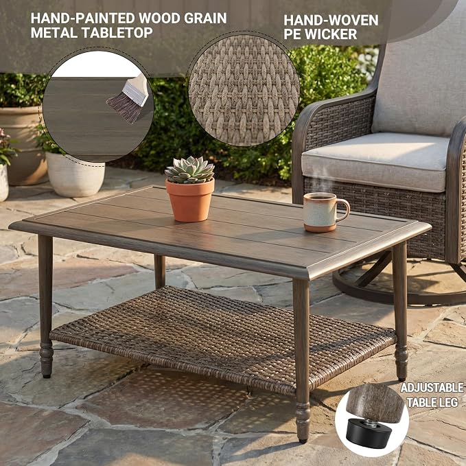 5 Piece Wicker Patio Furniture Set, Outdoor Conversation Set with Deep Seating Swivel Chairs Set of 4 and Rattan Coffee Table, Outdoor Furniture Set for Porch Balcony Garden Poolside (Brown/Beige)