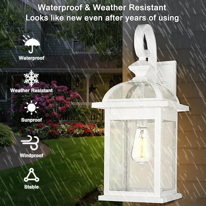 Darkaway 2pcs Outdoor Lights Fixtures Wall Mount, Large 22inch Outdoor Wall Sconce Lights with Seeded Glass Waterproof Outside Exterior Lights Fixture for House Front Porch Entry