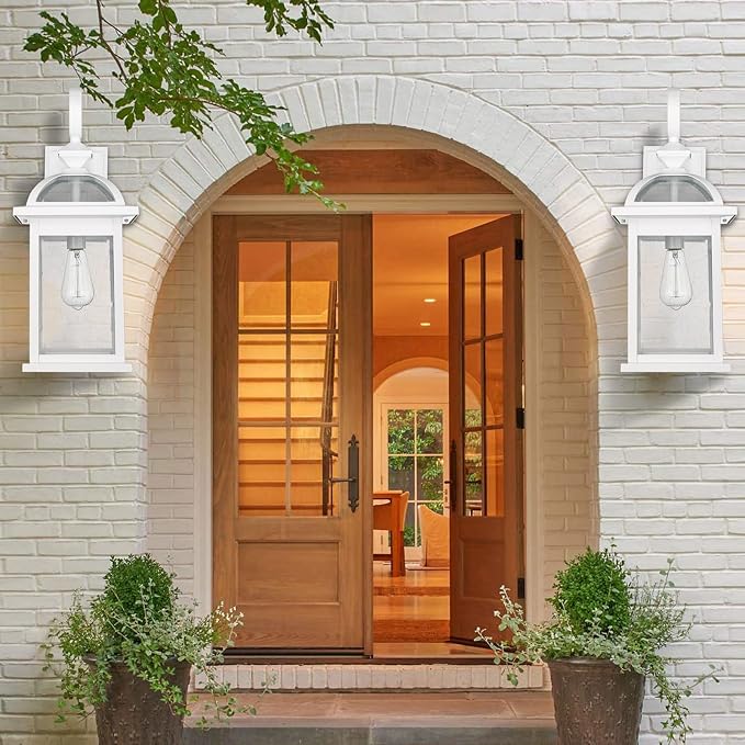 Darkaway 2pcs Outdoor Lights Fixtures Wall Mount, Large 22inch Outdoor Wall Sconce Lights with Seeded Glass Waterproof Outside Exterior Lights Fixture for House Front Porch Entry