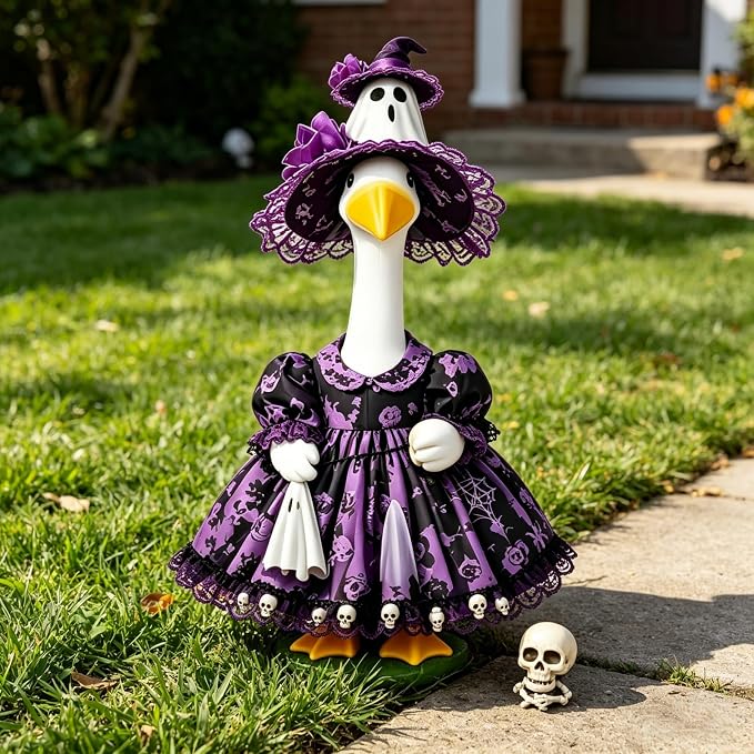 Mtsebmves Pumpkin Wizard Porch Goose Outfit Witch Geese Costume 23-Inch Porch Goose Dress for Yard Lawn Outdoor Garden Patio