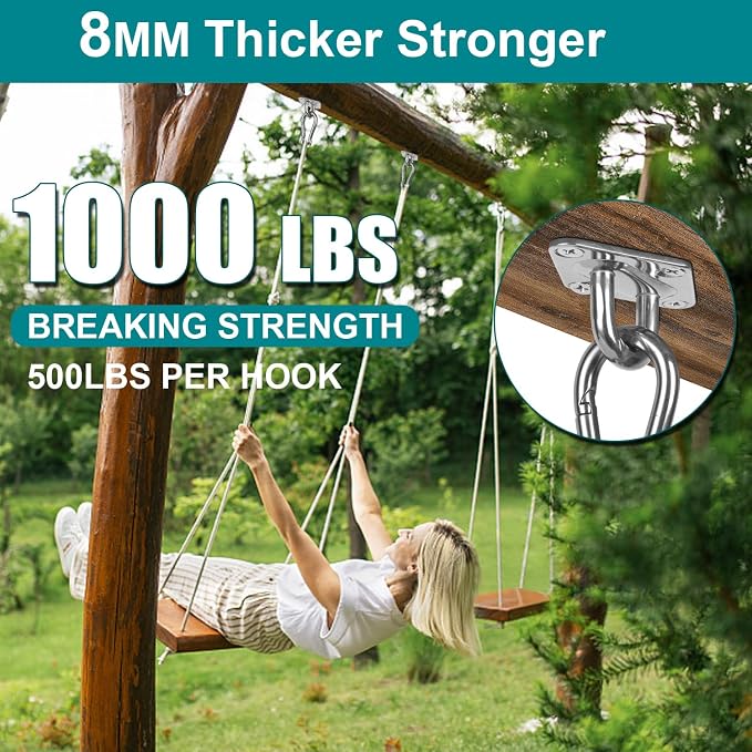 Heavy Duty Hammock Hanging kit - 1000 lb Capacity Swing Hooks, Ceiling Hooks for Wall/Ceiling Mount, Indoor & Outdoor - Stainless Steel (Medium)