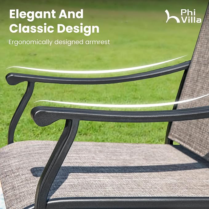 PHI VILLA Patio Dining Table and Chairs, 2 Swivel & 4 Stable Patio Dining Chairs, Exdentable Dining Table with Wooden Like Table Top,Sturdy Metal Frame and Textilene Quick-Dry Fabric
