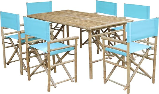 Statra Outdoor Dining Set Rectagular Table and 6 Chairs Patio Garden Furniture Bamboo 7-Piece, Aqua Blue