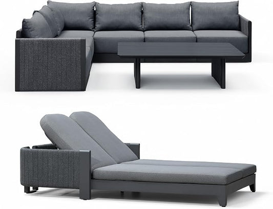 PURPLE LEAF Patio Furniture Set with 2 Person Lounge Chair 8 Pieces Outdoor Conversation Sets PP Rope Patio Sofa Table Manual Weaving Deep Seating Furniture for Porch Lawn Backyard Gray