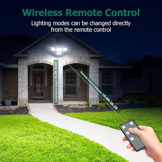 4500LM Solar Lights Outdoor, 4 Adjustable Heads Motion Sensor Lights, 3 Modes, 6500K, IP65 Waterproof Solar Security Wall Lights, Remote Control Flood Lights, Garden, Outside, Backyard, 4 Pack