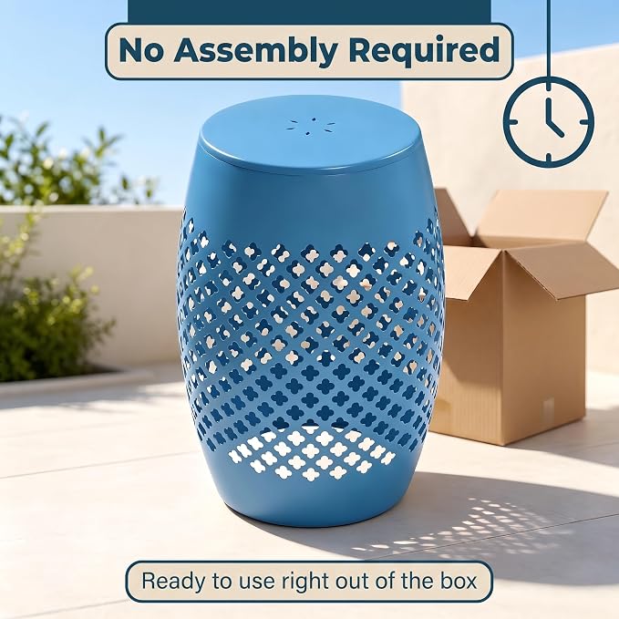12" Outdoor Side Table, Metal Cutout Drum Side Table, Patio Garden Stool | Coffee End Tables for Small Spaces, Living Room, Backyard, Poolside
