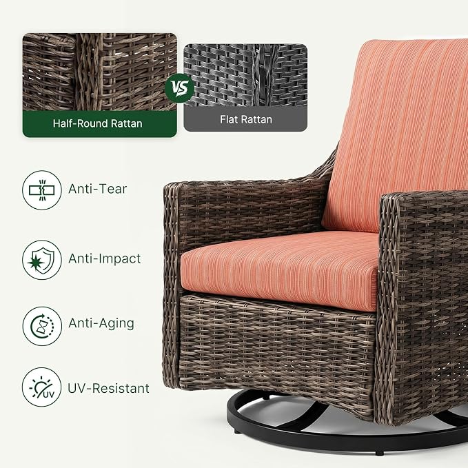 Wicker Patio Conversation Set, Outdoor Patio Furniture Set with Deep Seating, Wide Armrests & Thick Cushions, All-Weather Outdoor Furniture Set for Patio, Porch, Deck & Backyard