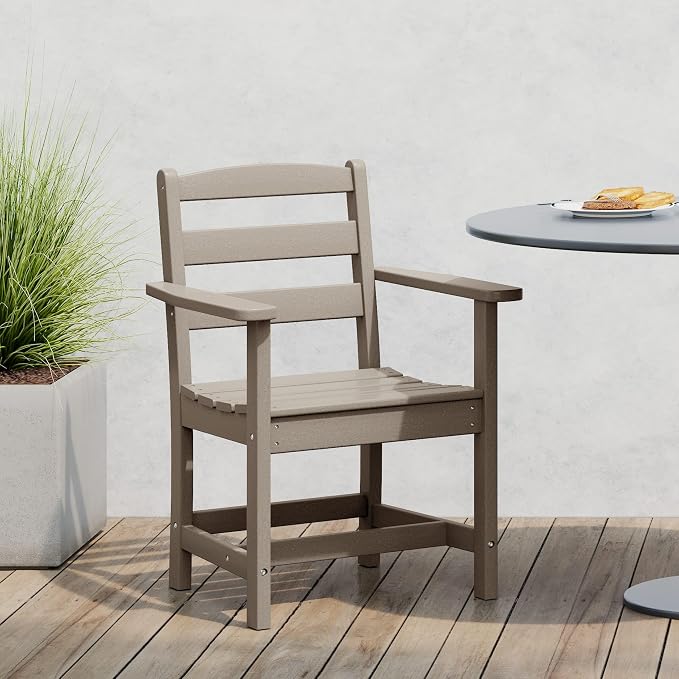 WestinTrends Ashore Outdoor HDPE Patio Classic Dining Arm Chair, Weathered Wood