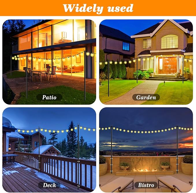 Mutovlin 2 Pack String Light Poles,10 Ft Light Poles for Outside String Lights,Outdoor Lights Pole with Fork,Metal Poles Stand for Patio Deck Backyard (10FT 2 Pack)
