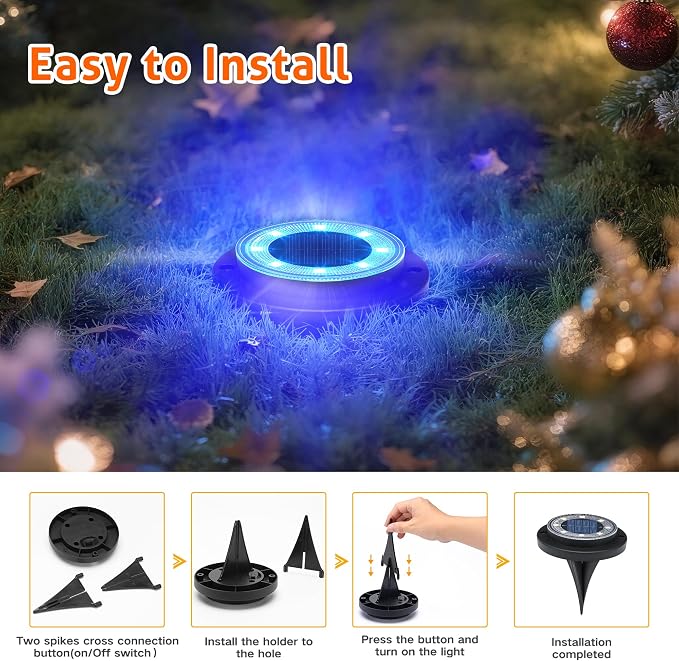 Solar Lights Outdoor Waterproof，Multi-Colored 12 Pack 2-in-1 Ground Lights | Solar Powered Lights Outdoor Disk Light Landscape Light for Deck Step Patio Yard Pathway Walkway Driveway Garden Christmas