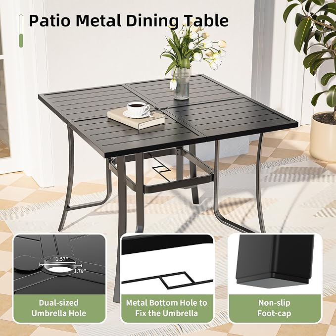 Amopatio 5 Pieces Patio Dining Set for 4, Outdoor Table and Chairs, 4 All Weather Swivel Patio Chairs, 36" Patio Spliced Square Table with Umbrella Hole, for Deck, Backyard, Poolside & Garden, Black