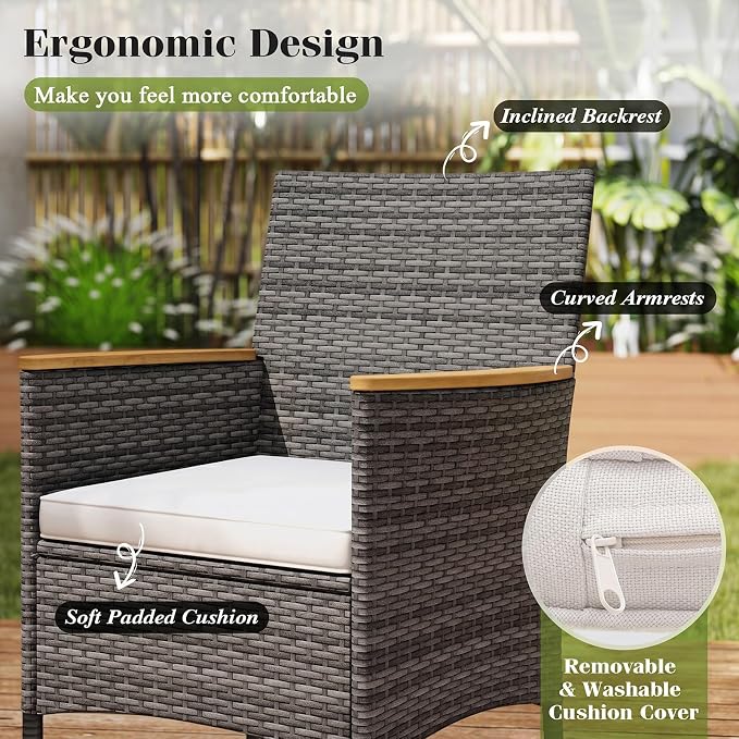 Tangkula 11 Pieces Patio Dining Set with 15 ft Double-Sided Patio LED Umbrella (Base Included), Outdoor Rattan Furniture Set with 8 Armchairs, 1 Rectangular Acacia Wood Dining Table (Orange)