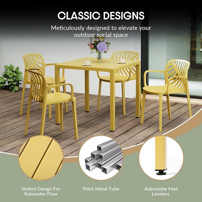 WestinTrends Playa 31.5" Iron Metal Frame Outdoor Square Patio Dining Table, Yellow