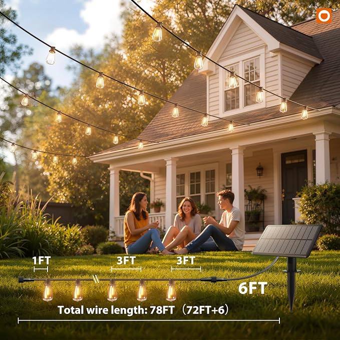 addlon 72FT Solar String Lights Waterproof with Remote & USB, Patio Lights | Solar Powered with Dimmable LED Shatterproof Bulbs, Outdoor Lighting for Camping Backyard Garden