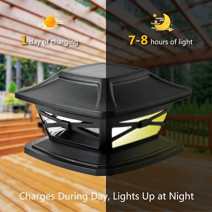 Davinci Flexfit Solar Outdoor Post Cap Lights, 4x4 5x5 6x6, Bright LED, 1PK | Slate Black, Wooden Posts, fence/deck/garden/patio, UV fade-protected plastic, auto-on, 7-8h, cordless, IP44, 25lm warm white