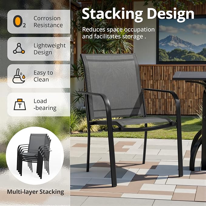 SUNCROWN 5 - Piece Outdoor Dining Set, Patio Furniture Set with 4 x Textilene Dinning Chairs and 41" Metal Round Table with Umbrella Hole for Lawn Garden Backyard Deck, Grey