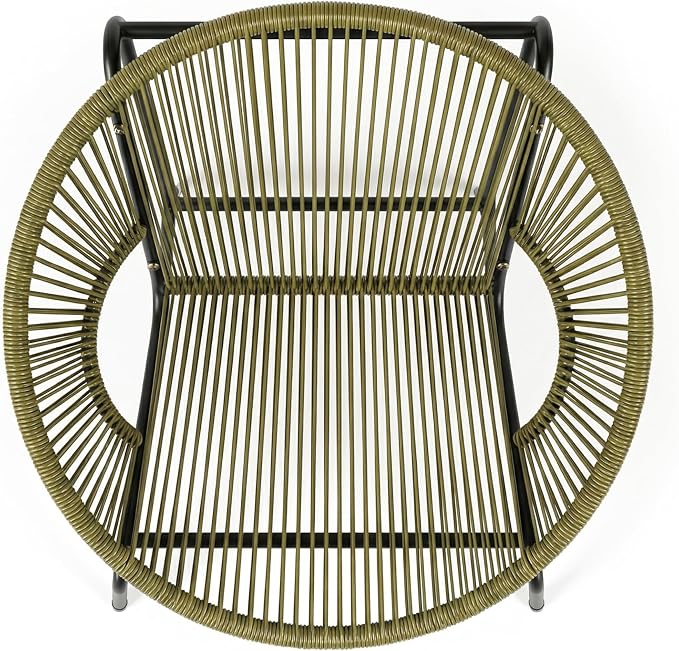 Christopher Knight Home Dessa 4 Piece Patio Furniture Set with Acacia Wood Coffee Table, 4 Seater PE Rattan Outdoor Conversation Set, Metal Outdoor Sectional Sofa Set, Beige+White, Green