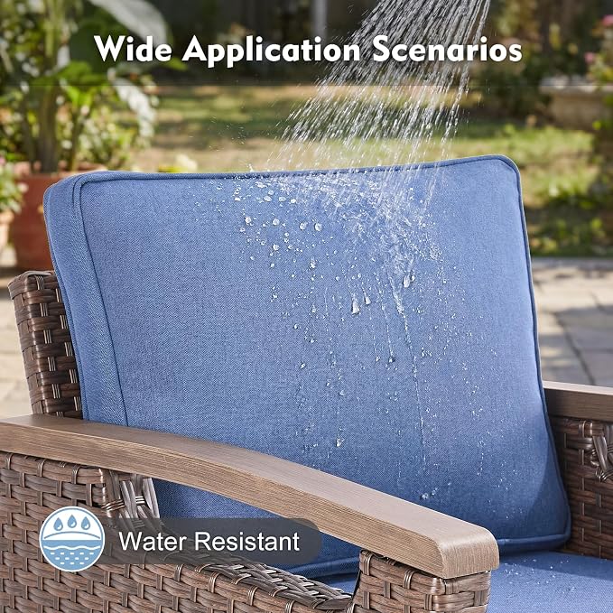 Rilyson Outdoor Patio Wicker Swivel Rocker Chairs Set of 2 Blue, All Weather Rattan Outdoor Patio Furniture Set, Metal Armrest, Deep Seating, Ideal for Deck Porch Backyard
