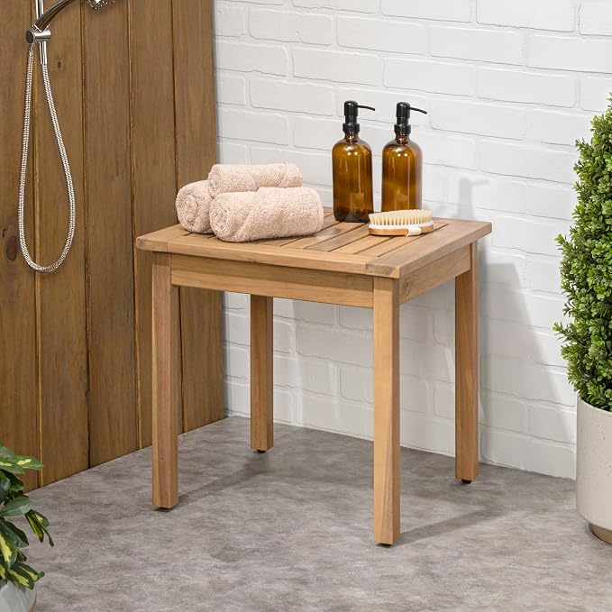 JONATHAN Y Archer 18" Square Acacia Wood Outdoor Side Table, Modern Glossy Light Teak Slatted Patio End Table for Porch, Poolside and Garden, Weather Resistant Accent Table END6000T