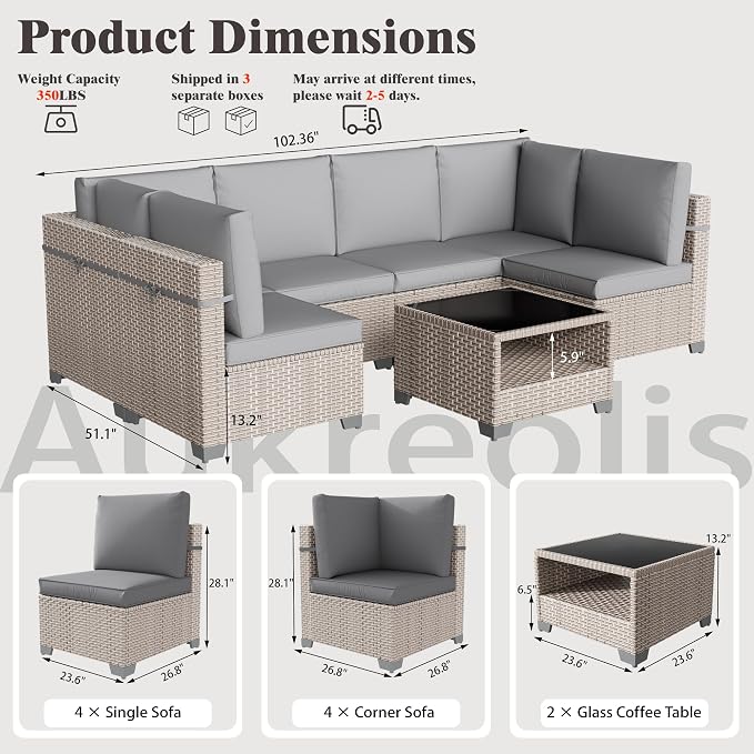 10 Pieces Patio Furniture Set, Outdoor Sectional Wicker Sofa with Thick Cushions and Storage Coffee Table, Rattan Patio Conversation Sets for Deck Yard Poolside, Grey