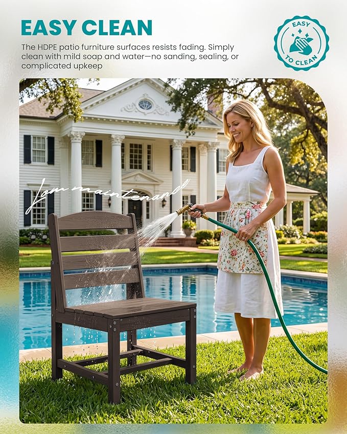 SERWALL HDPE Outdoor Dining Set for 10 with 2 Tables & 10 Chairs, Coffee | Includes 2 Rectangular Tables(67") and 10 Chairs. All-Weather Resistant Dining Furniture
