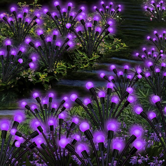 Kohlrabi Solar Garden Lights Outdoor, 4 Pack 32 LED Solar Purple Firefly Lights Waterproof, Sway by Wind, Halloween Swaying Light for Yard Patio Backyard Garden Planter Flower Bed Pathway Decoration