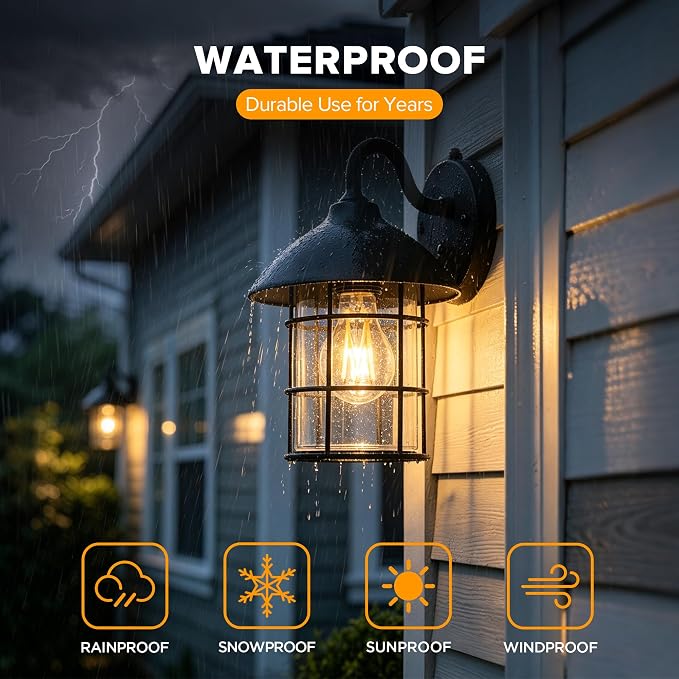 UME Dusk to Dawn Outdoor Wall Lights,Porch Lights,Waterproof Outdoor Wall Sconce, Exterior Light Fixtures E26 Base with Clear Glass Shade for House Garage Patio Front Door Balcony